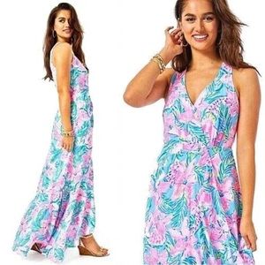 Lilly Pulitzer Taylee Hi-Low Maxi Dress in Blue Ibiza Gimme The Juice